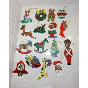 Vintage MCM Flat Wood Hand Painted Two Sided Christmas Ornament Lot of 16